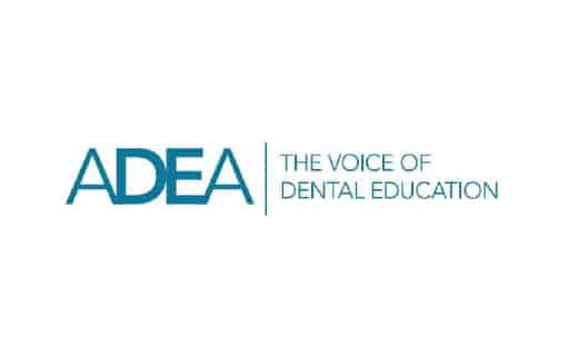 Logo of ADEA with the tagline "The Voice of Dental Education," in blue text on a white background.
