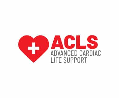 The image shows the ACLS logo with a red heart featuring a white cross, and the text "Advanced Cardiac Life Support" next to it.