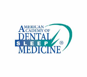 Logo of the American Academy of Dental Sleep Medicine, featuring stylized text and a curved arrow encircling the term "Sleep" on a white background.