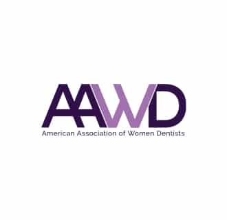 Logo of the American Association of Women Dentists (AAWD) with bold, overlapping purple initials on a white background.