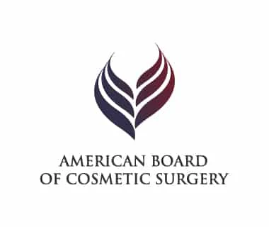 Logo with stylized flame-like design above the text "American Board of Cosmetic Surgery." The colors blend seamlessly, conveying elegance and professionalism.
