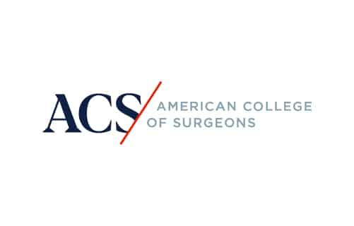 Logo of the American College of Surgeons, featuring "ACS" in bold and "American College of Surgeons" in smaller font, with a red slash.