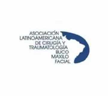 Logo for Asociación Latinoamericana de Cirugía y Traumatología Buco Maxilo Facial, featuring stylized map of Latin America in blue next to the text.