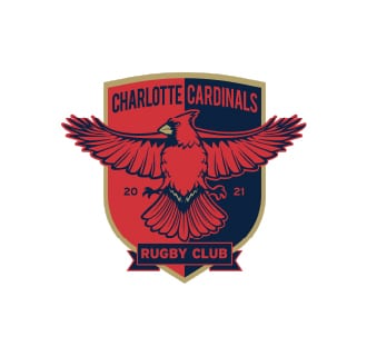 The image features the Charlotte Cardinals Rugby Club logo with a red cardinal and bold text on a shield, established in 2021.