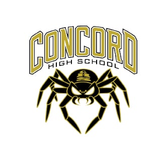 Concord High School logo featuring a stylized, fierce black spider with bold, uppercase lettering above, set against a plain white background.