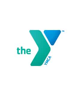 The image displays the YMCA logo, featuring a stylized green and blue "Y" with the word "the" in lowercase beside it.