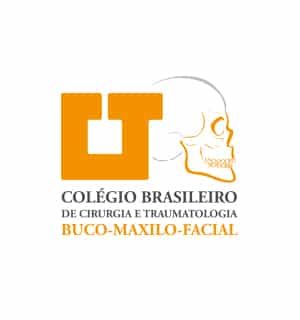 Logo of "Colégio Brasileiro de Cirurgia e Traumatologia Buco-Maxilo-Facial" featuring an orange design and a side profile of a skull.