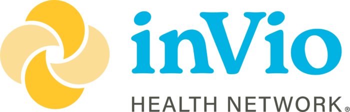 Logo featuring intertwined yellow shapes beside the text "inVio Health Network" in blue and black. Represents a healthcare organization.
